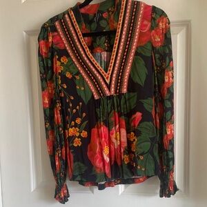 Blank London Floral V-Neck Blouse Tunic - Black and Red